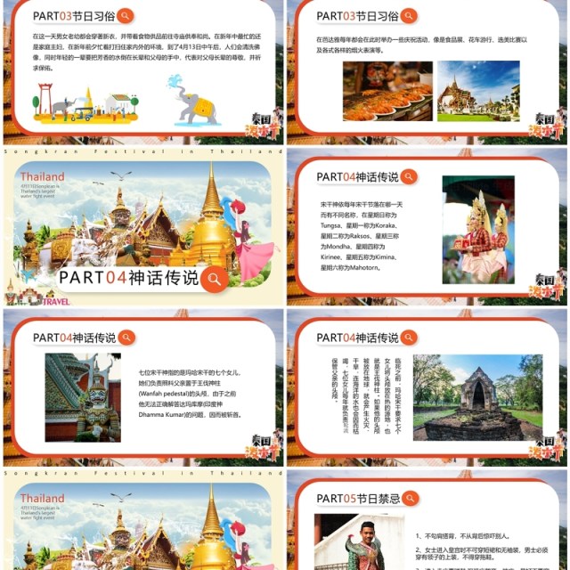 黄色卡通风泰国泼水节PPT模板 黄色卡通风泰国泼水节PPT模板