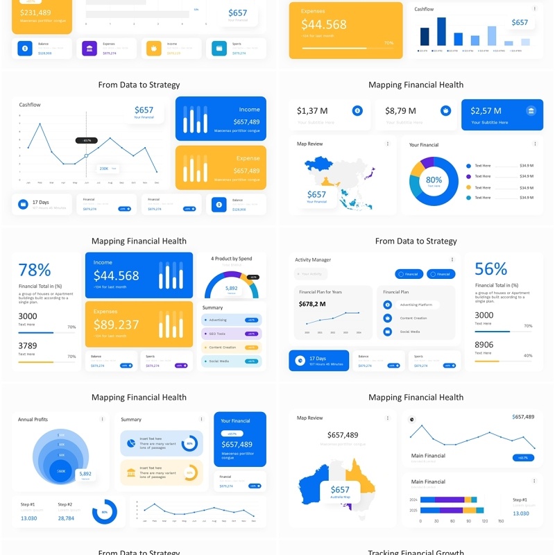 财务数据分析信息图PPT模板素材Financial Graph Powerpoint