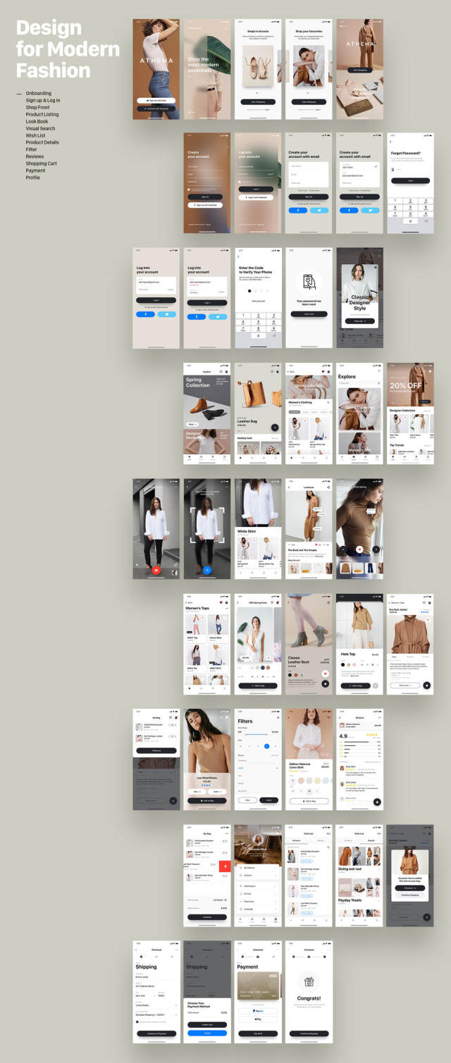 适用于现代时尚商店的高级电子商务应用UI套件,Athena Mobile UI套件 适用于现代时尚商店的高级电子商务应用UI套件,Athena Mobile UI套件