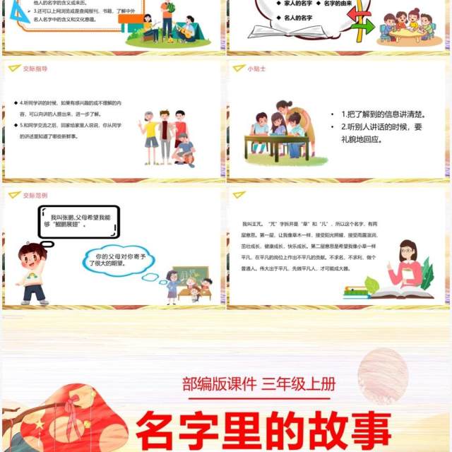 部编版三年级语文上册名字里的故事课件PPT模板 部编版三年级语文上册名字里的故事课件PPT模板