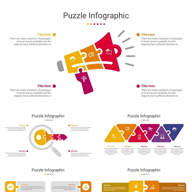 喇叭钥匙拼图信息图PPT模板素材Puzzle Package