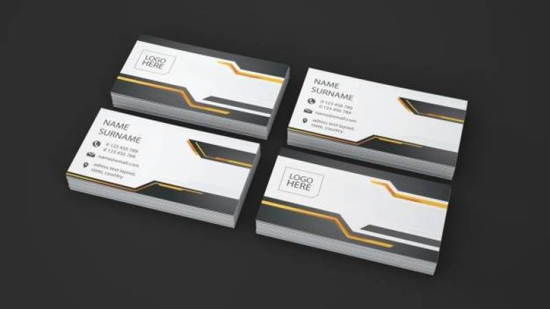 Business card showcase of four stacks