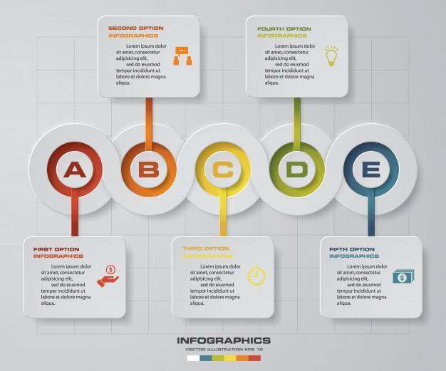5个步骤时间轴箭头图表元素。