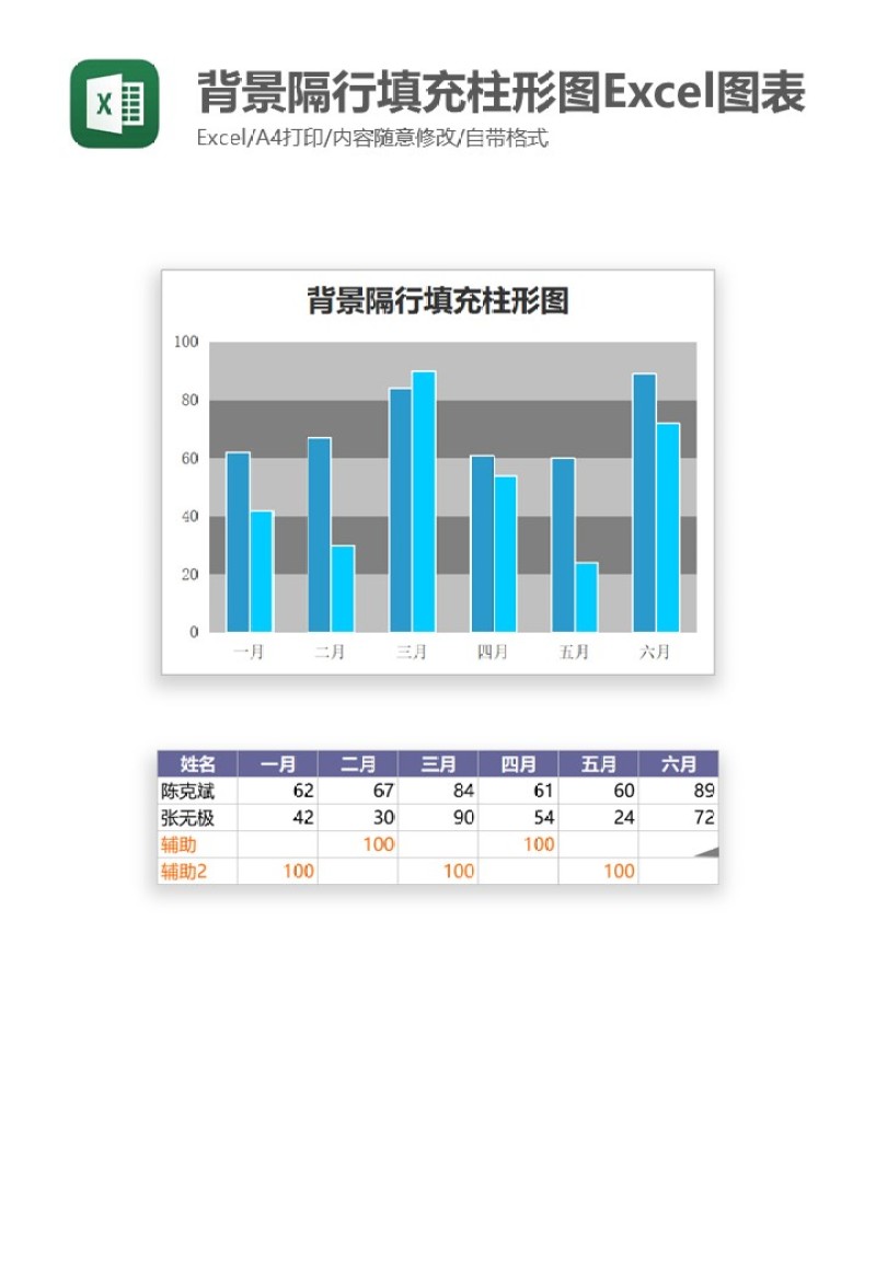 背景隔行填充柱形图Excel图表模板