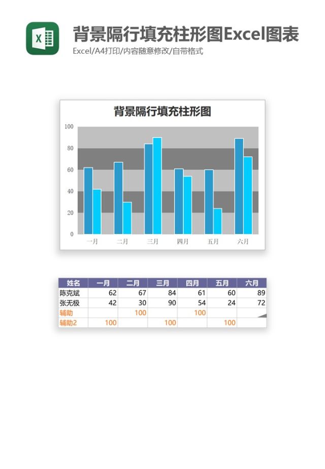 背景隔行填充柱形图Excel图表模板