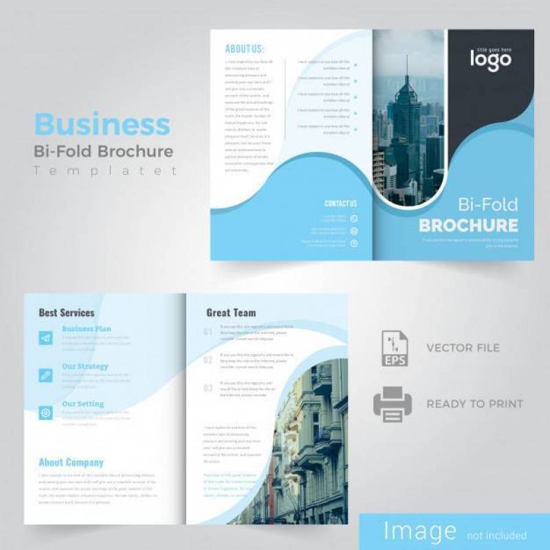 Abstract Wave Blue Bifold Brochure Design