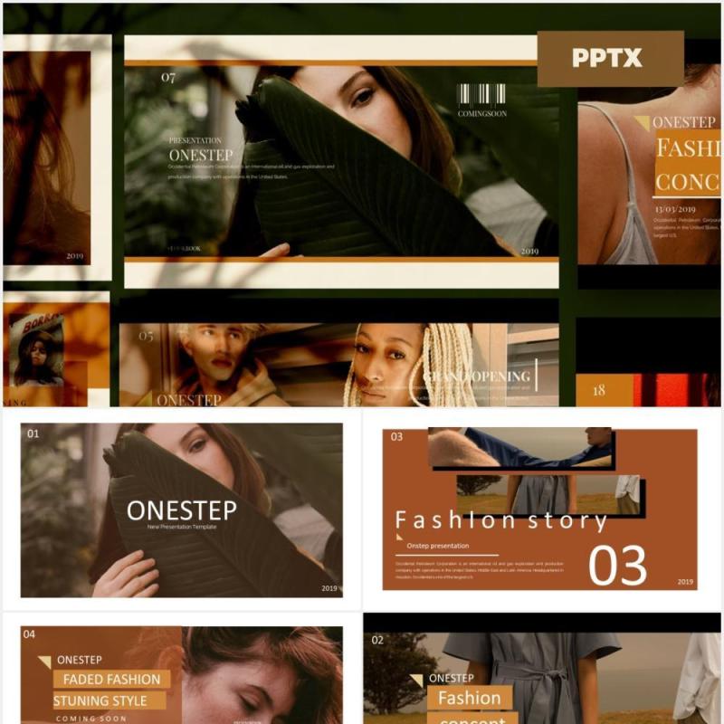 咖啡色图片展示PPT模板Onestep. - Powerpoint Business Corporate