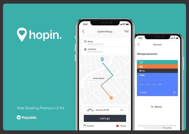 骑乘预订用户界面工具包Hopin Ride Booking UI Kit