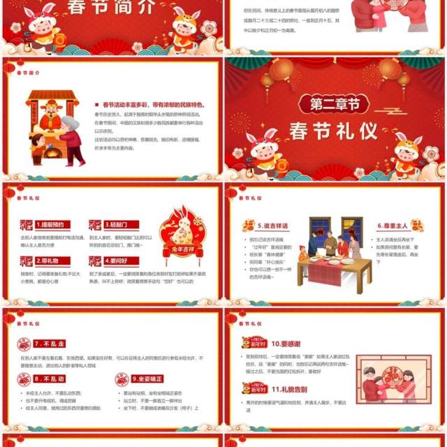 红色喜庆中国风春节礼仪习俗PPT模板