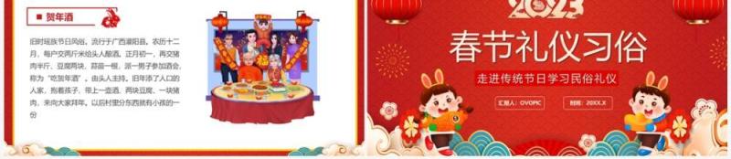 红色喜庆中国风春节礼仪习俗PPT模板
