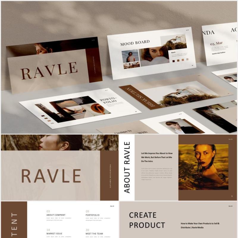 时尚简约图片排版设计摄影集展示PPT模板Ravle Powerpoint