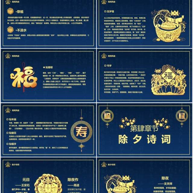 蓝金2021年除夕夜习俗宣传介绍PPT模板 蓝金2021年除夕夜习俗宣传介绍PPT模板