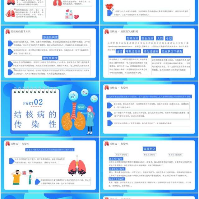 蓝色创意卡通关注肺健康预防结核病医疗医院通用PPT模板