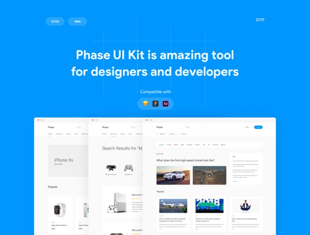用于Sketch，Figma和Adobe XD的Web UI工具包，Phase UI Kit