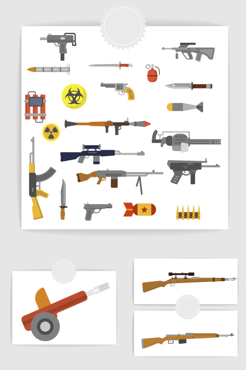 矢量扁平军事武器装备素材