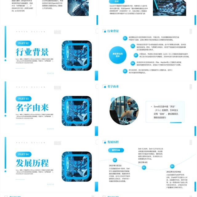 蓝色商务风SORA人工智能PPT模板