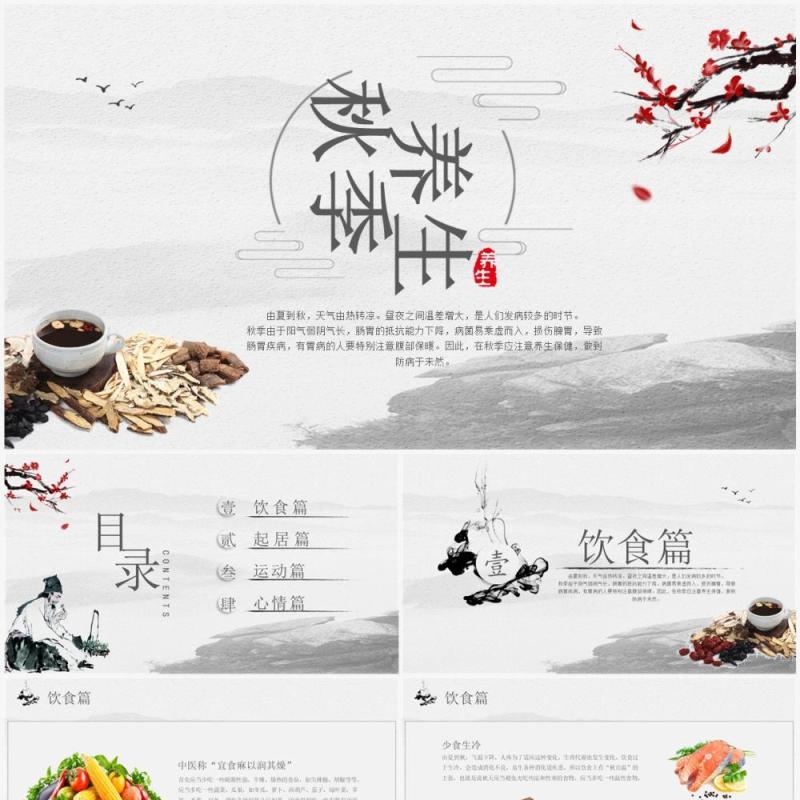 灰色中国风秋季养生宣传PPT模板