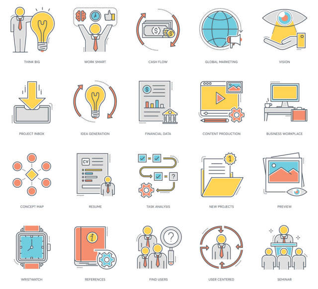 80项彩色线矢量图标项目管理，80项目管理颜色线图标