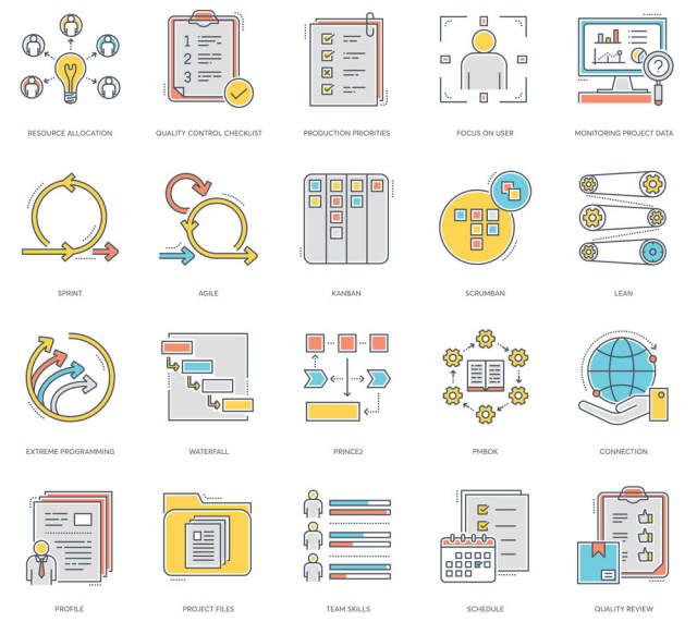 80项彩色线矢量图标项目管理，80项目管理颜色线图标