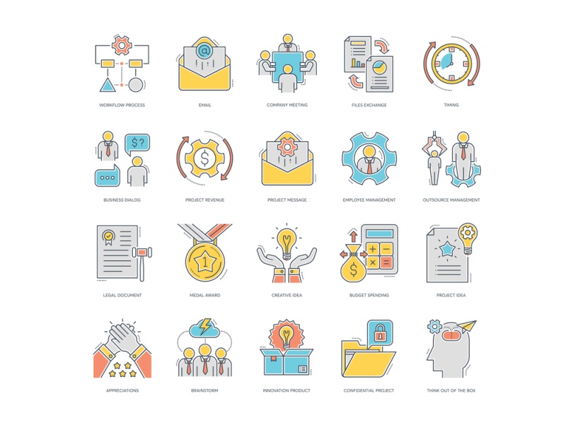 80项彩色线矢量图标项目管理，80项目管理颜色线图标