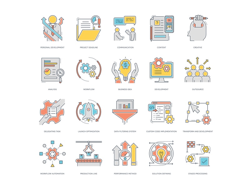 80项彩色线矢量图标项目管理，80项目管理颜色线图标