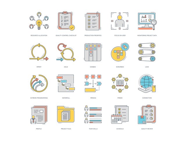 80项彩色线矢量图标项目管理，80项目管理颜色线图标