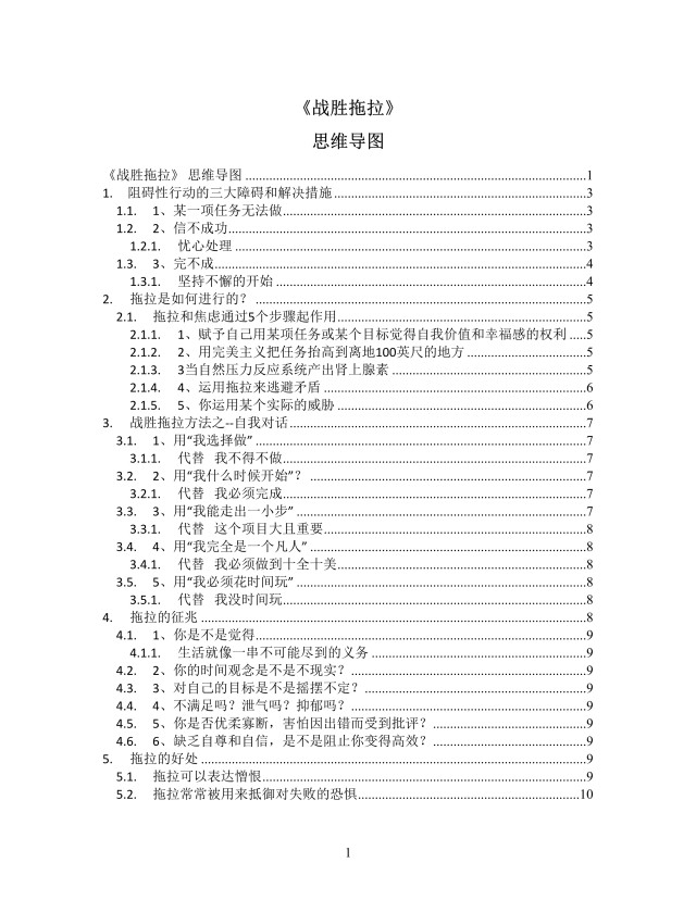战胜拖拉培训思维导图XMind模板 战胜拖拉培训思维导图XMind模板