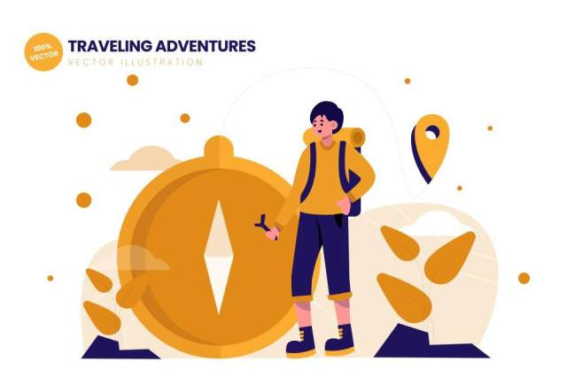 旅行冒险平面矢量插图AI人物插画设计素材Traveling Adventures Flat Vector Illustration