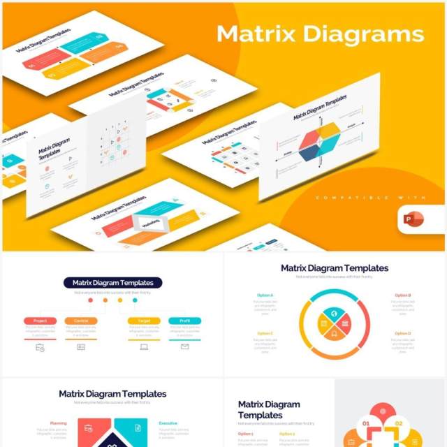 国外多彩创意矩阵图PPT信息图形素材Matrix Diagram Powerpoint Infographics