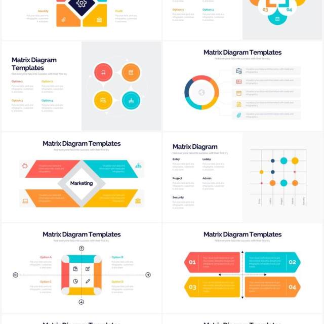 国外多彩创意矩阵图PPT信息图形素材Matrix Diagram Powerpoint Infographics