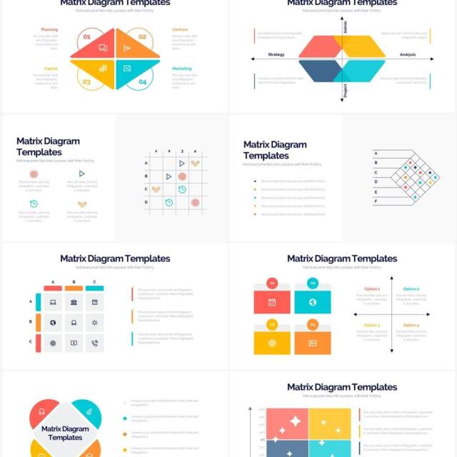 国外多彩创意矩阵图PPT信息图形素材Matrix Diagram Powerpoint Infographics