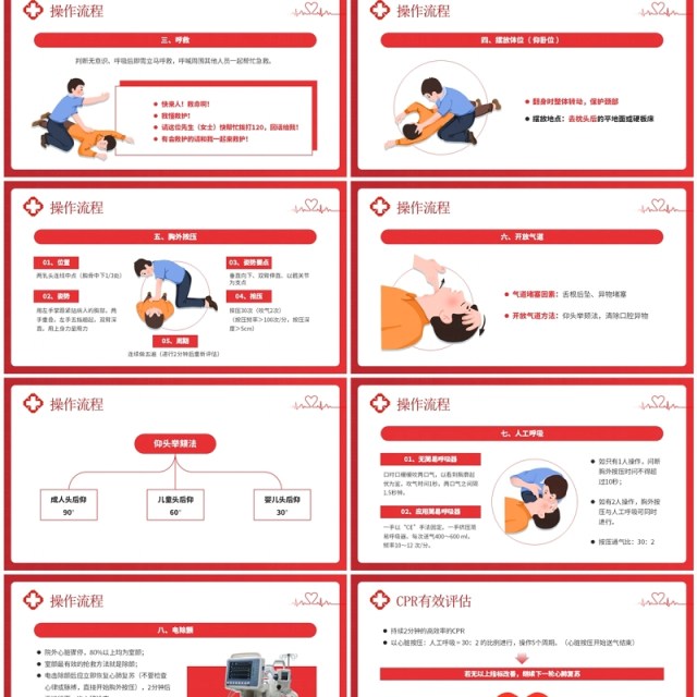 红色爱心卡通风心肺复苏知识技能培训PPT模板