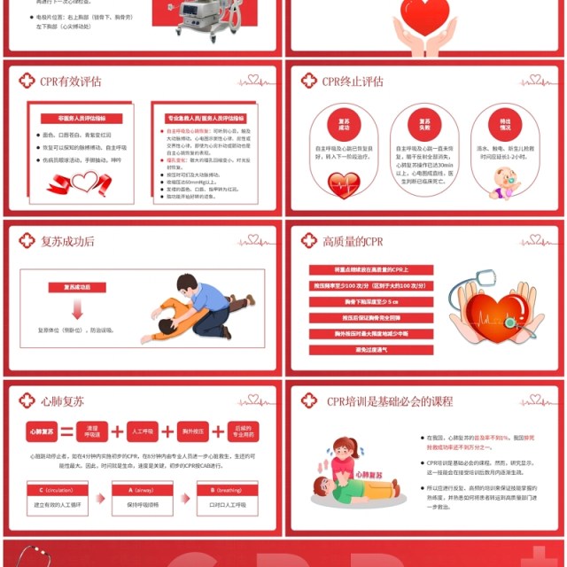 红色爱心卡通风心肺复苏知识技能培训PPT模板