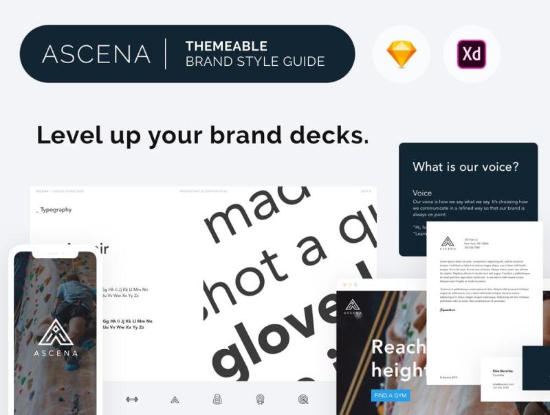 Ascena，品牌VI展示风格指南模板，数字品牌指南模板，品牌风格指南