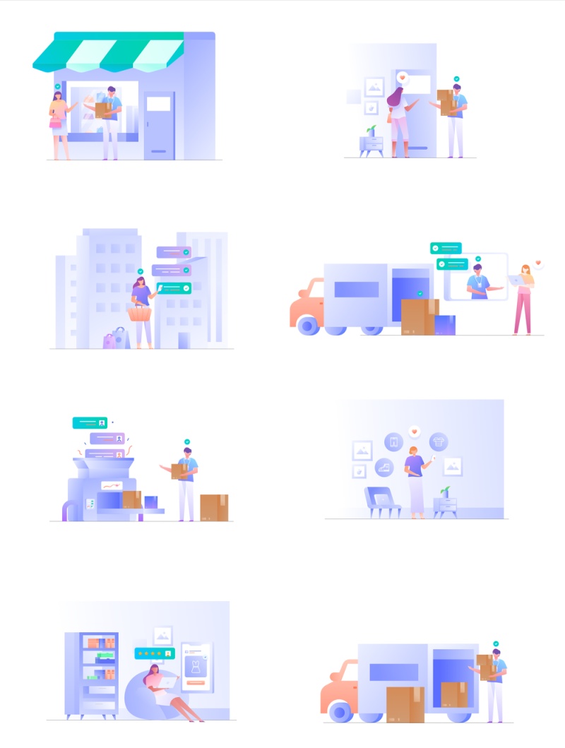 电子商务商业插画KIT，电子商务业务展示KIT