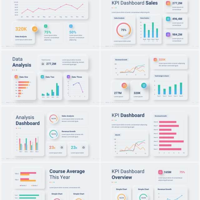 简洁公司经营指标快报混合仪表盘PPT模板幻灯片2023 Versatile KPI Dashboard Light