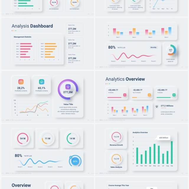 简洁公司经营指标快报混合仪表盘PPT模板幻灯片2023 Versatile KPI Dashboard Light