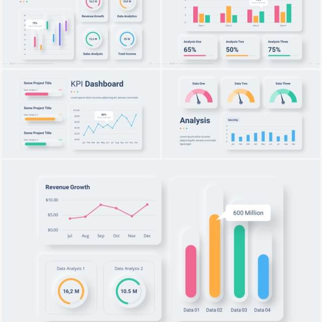 简洁公司经营指标快报混合仪表盘PPT模板幻灯片2023 Versatile KPI Dashboard Light