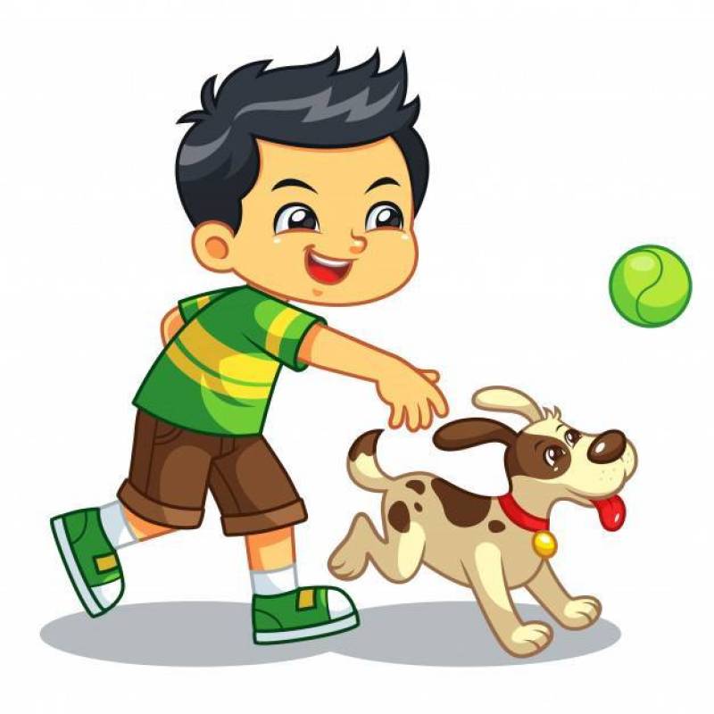 Boy Playing With His Pet Dog.