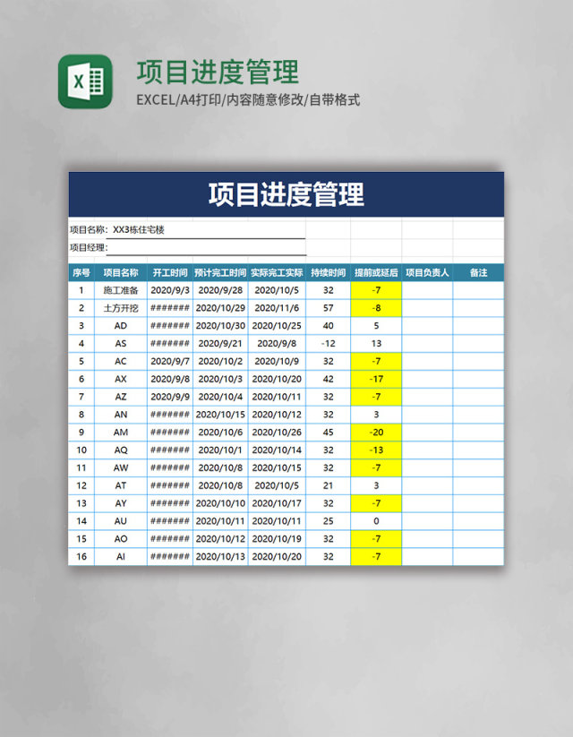 项目进度管理excel模板