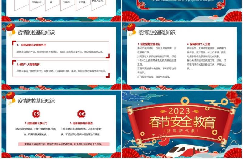 蓝红中国风2023春节安全教育PPT模板