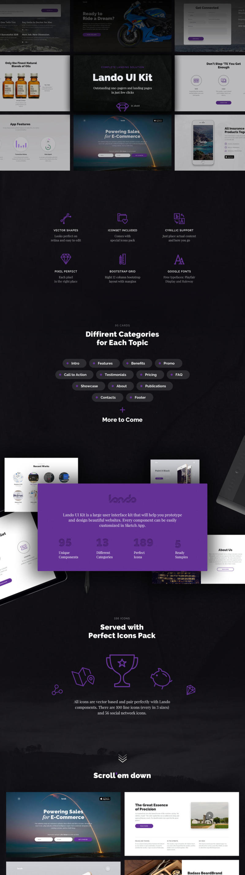 出色的单页和登陆页面，Lando UI Kit