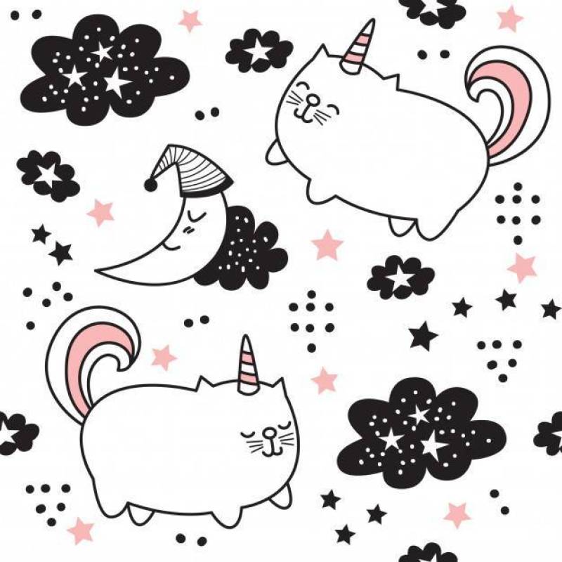 Cartoon cute cat unicorn seamless pattern