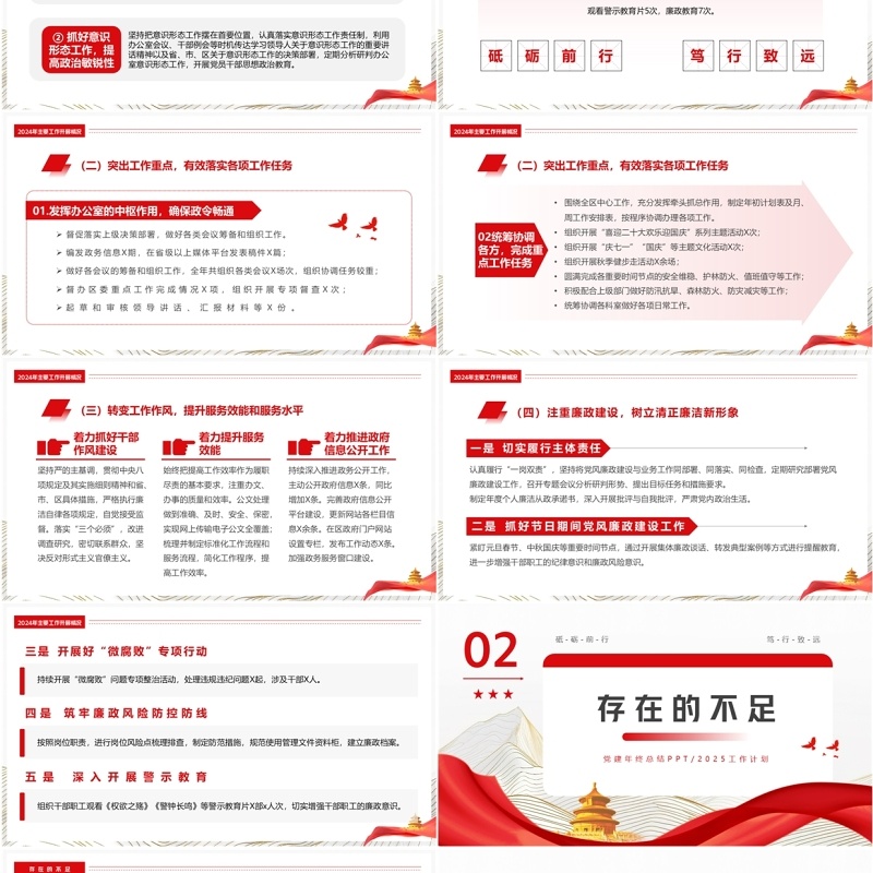 红色简约风2024年办公室工作总结PPT模板