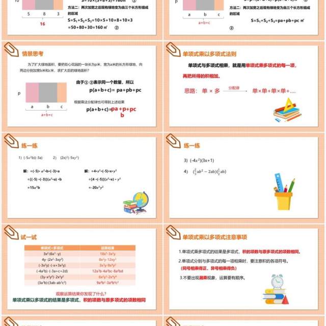 部编版八年级数学上册单项式与多项式相乘课件PPT模板