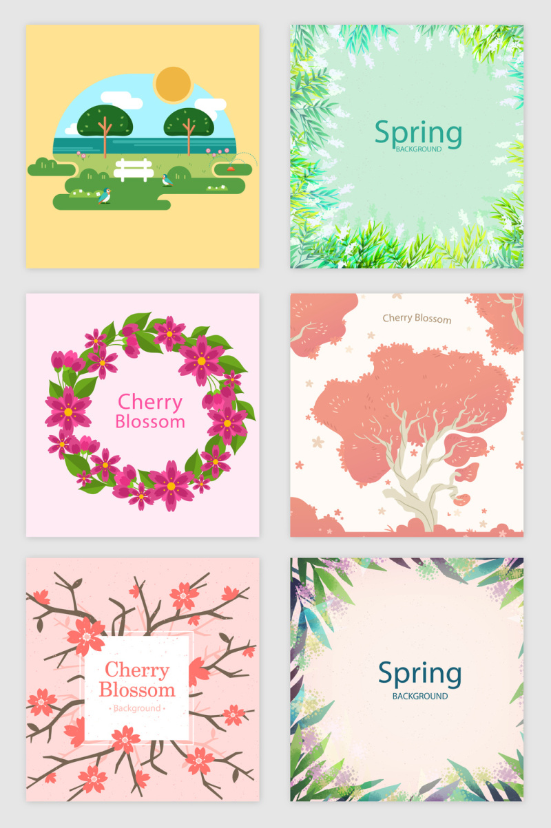 春天花草花环矢量素材