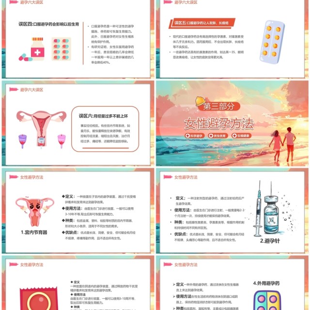 粉色插画风科学避孕知识科普PPT模板 粉色插画风科学避孕知识科普PPT模板