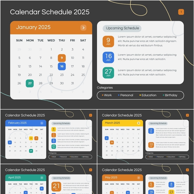 2025年日历日程表PPT模板Widescreen - Multicolor 2 Dark