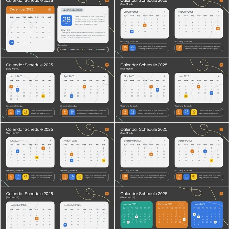 2025年日历日程表PPT模板Widescreen - Multicolor 2 Dark