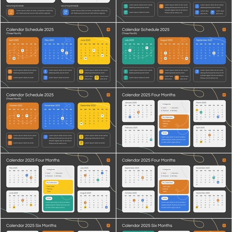 2025年日历日程表PPT模板Widescreen - Multicolor 2 Dark